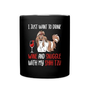 Drink wine cuddling with Shih Tzu dog owners - Full Colour Mug - black - Front