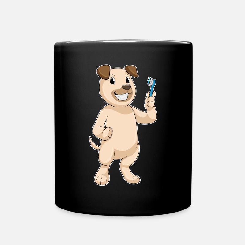Hund mit Zahnbürste - Tasse einfarbig - Schwarz