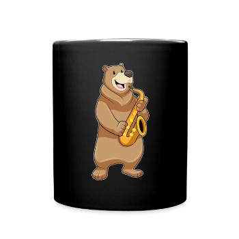 Bär Musiker Saxophon Musik - Tasse einfarbig - Schwarz - Vorne