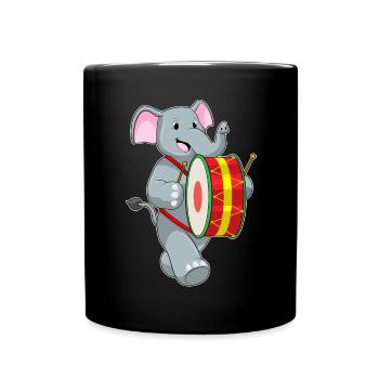 Elefant Musiker Trommel Musik - Tasse einfarbig - Schwarz - Vorne
