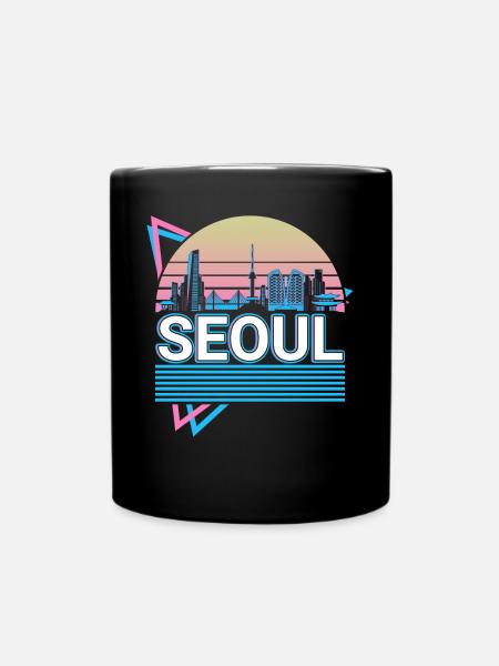 Seoul Stadt Skyline Stadtbild Retro - Tasse einfarbig - Schwarz