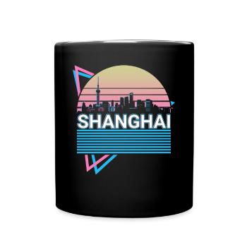 Shanghai City Skyline Cityscape Retro - Full Colour Mug - black - Front