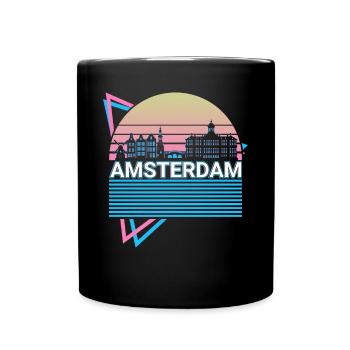 Amsterdam Stadt Skyline Stadtbild Retro - Tasse einfarbig - Schwarz - Vorne