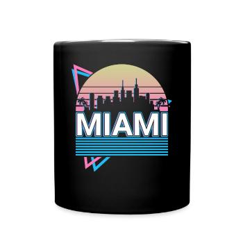 Miami Stadt Skyline Stadtbild Retro - Tasse einfarbig - Schwarz - Vorne
