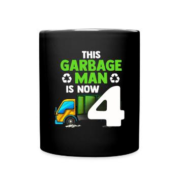 Garbage Truck Garbage Man 4th Birthday Recycling Garbage - Full Colour Mug - black - Front