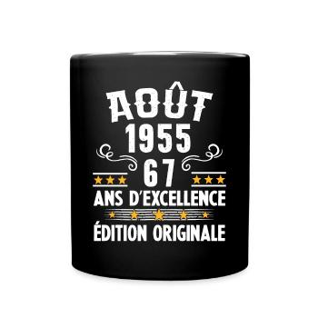 67 Ans Anniversaire Vintage Né(e) en Août 1955 - Mug uni - noir - Devant