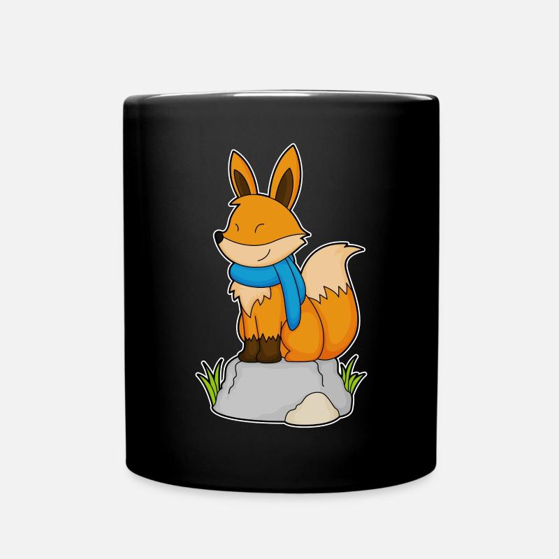 Fuchs mit Schal auf Felsen - Tasse einfarbig - Schwarz