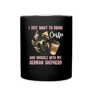 Drink coffee Cuddling with German Shepherd - Full Colour Mug - black - Front