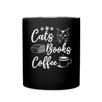 Cats Books Coffee Cat Owner Bookworm Book Lover - Tasse einfarbig - Schwarz - Vorne