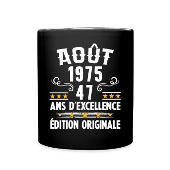47 Ans Anniversaire Vintage Né(e) en Août 1975 - Mug uni - noir - Devant