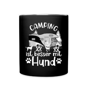 Camping ist besser mir Hund - Tasse einfarbig - Schwarz - Vorne