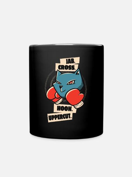 Jab Cross Hook Uppercut Cat Boxing Gloves Athlete - Full Colour Mug - black