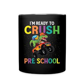 Ready Crush Pre School Dinosaur Monster Truck - Full Colour Mug - black - Front