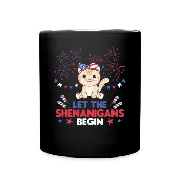 Joyeux 4ème chat mignon avec feux d’artifice Amérique - Mug uni - noir - Devant