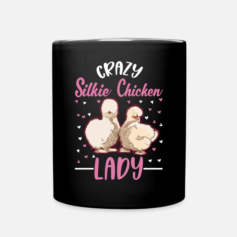 Crazy Silkie Chicken lady Silk Chicken - Full Colour Mug - black