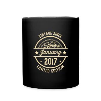 Geburtstag Vintage seit Januar 2017 - Tasse einfarbig - Schwarz - Vorne