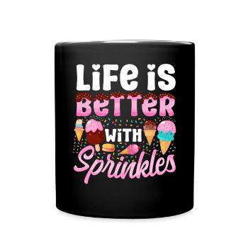 Cône de crème glacée Popsicle La vie est - Mug uni - noir - Devant