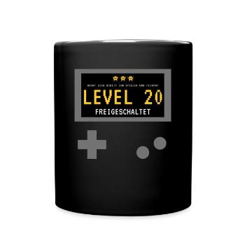 Level 20 freigeschaltet! Gamer Spieler Zocker - Tasse einfarbig - Schwarz - Vorne