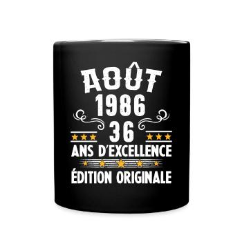 36 Ans Anniversaire Vintage Né(e) en Août 1986 - Mug uni - noir - Devant