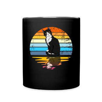 Tuxedo Katze Retro Sonnenuntergang Vintage Cat Lad - Tasse einfarbig - Schwarz - Vorne