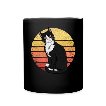 Tuxedo Katze Retro Sonnenuntergang Vintage Cat Lad - Tasse einfarbig - Schwarz - Vorne