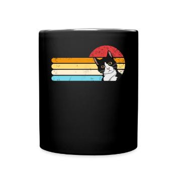Tuxedo Katze Retro Sonnenuntergang Vintage Cat Lad - Tasse einfarbig - Schwarz - Vorne