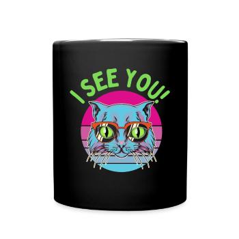 Eine Katze sieht alles! - Tasse einfarbig - Schwarz - Vorne