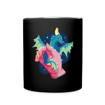 Dragon Baby Haustier Süßes Fantasie -Aquarellmaler - Tasse einfarbig - Schwarz - Vorne