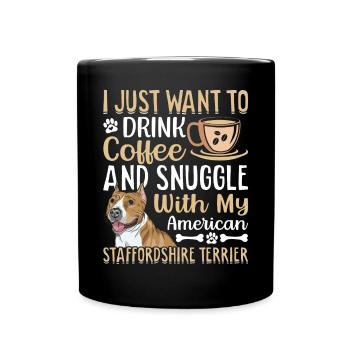 Kaffee Trinken Kuscheln Staffordshire Terrier - Tasse einfarbig - Schwarz - Vorne