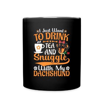 Tee Trinken Und Kuscheln Mit Dackel - Tasse einfarbig - Schwarz - Vorne