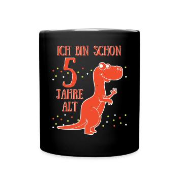 Ich bin schon 5 ! Geburtstag Dino Dinosaurier - Tasse einfarbig - Schwarz - Vorne