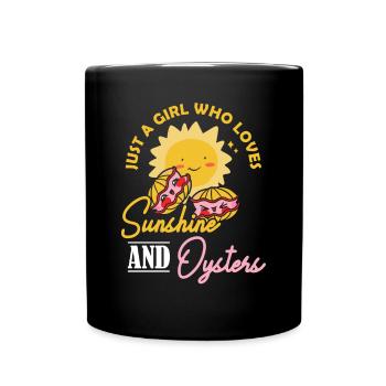 Just a Girl who Loves Sunshine and Oysters Austern - Full Colour Mug - black - Front