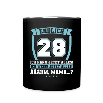 Endlich 28 - Ich kann jetzt alles - 28. Geburtstag - Tasse einfarbig - Schwarz - Vorne