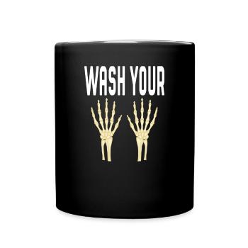 Wash Your Hands Skeleton Hand Wash Clean - Full Colour Mug - black - Front