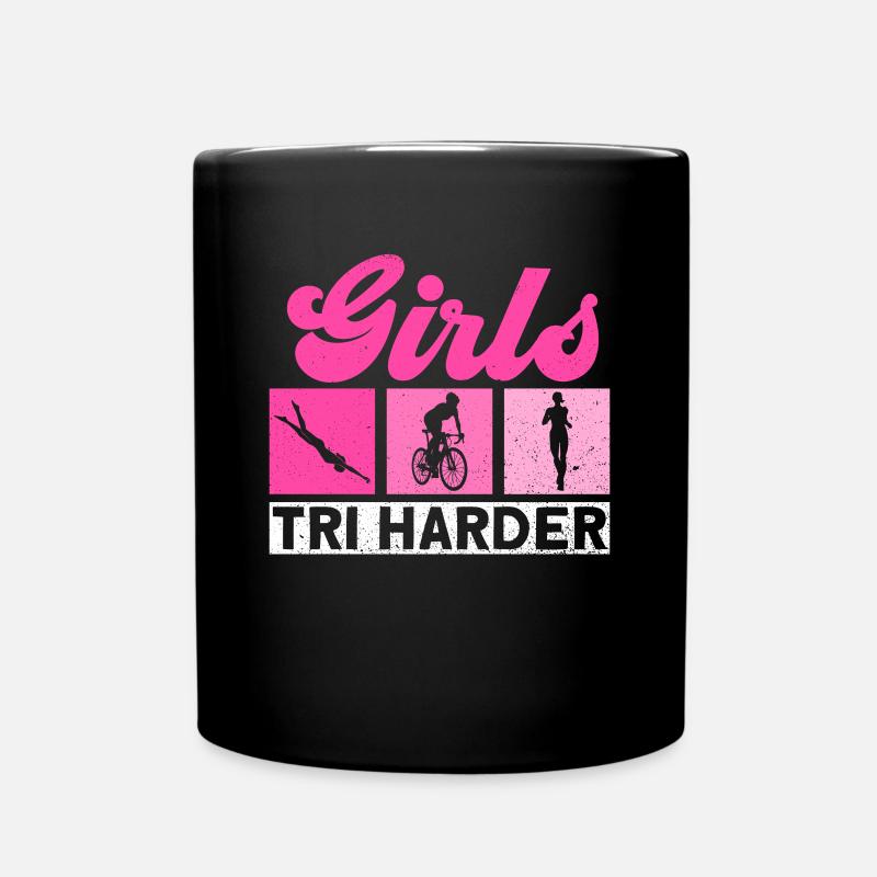 Girls Tri Harder - Triathlon Training Triathlet - Tasse einfarbig - Schwarz