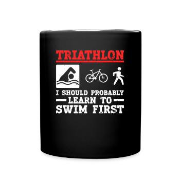 Triathlon Training Schwimmen Triathlet Lustig - Tasse einfarbig - Schwarz - Vorne
