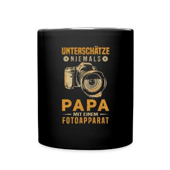 Unterschätze niemals Papa mit einem Fotoapparat - Tasse einfarbig - Schwarz - Vorne