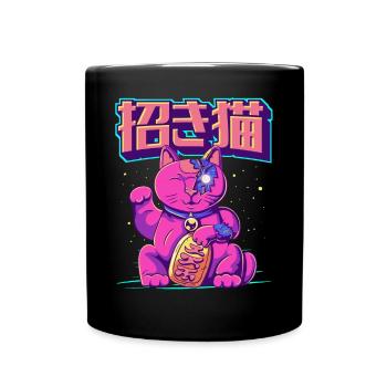 Cyborg Maneki Neko Katze Japanische Cyber-Ästhetik - Tasse einfarbig - Schwarz - Vorne
