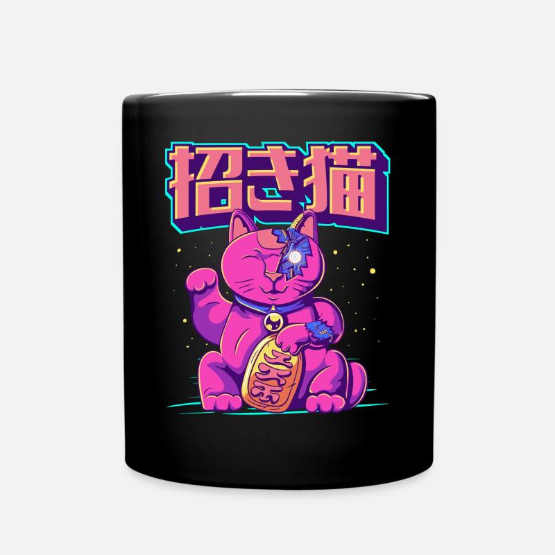 Cyborg Maneki Neko Cat Japanese Cyber Aesthetics - Full Colour Mug - black