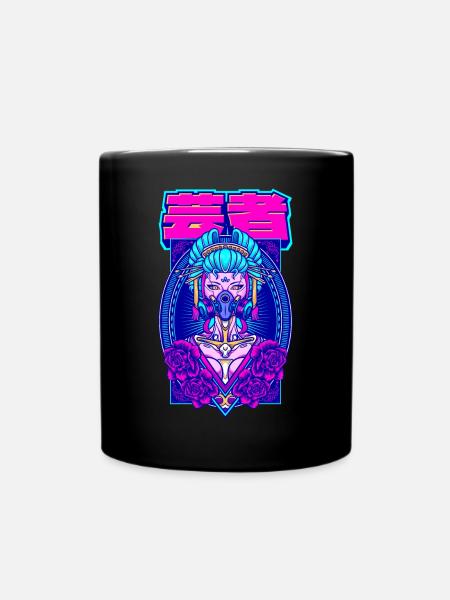 Cyber Geisha Aesthetic Japanese - Full Colour Mug - black