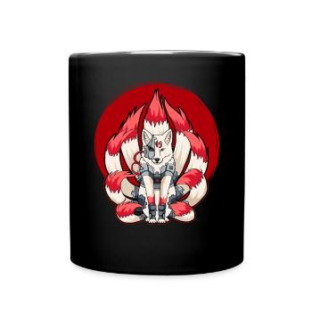 Cyborg Kitsune Neunschwänziger Fuchs Cyber-Ästheti - Tasse einfarbig - Schwarz - Vorne