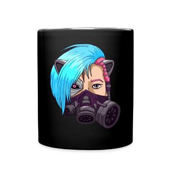 Cyborg Anime Girl Japanese Cyber Aesthetics - Full Colour Mug - black - Front