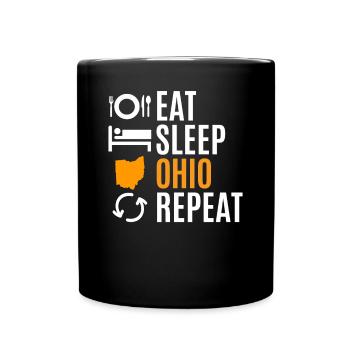 Essen Sie Schlaf ohio wiederholungs geschenk - Tasse einfarbig - Schwarz - Vorne