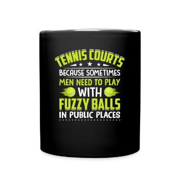 Tennis courts Playing fun with fuzzy balls - Full Colour Mug - black - Front