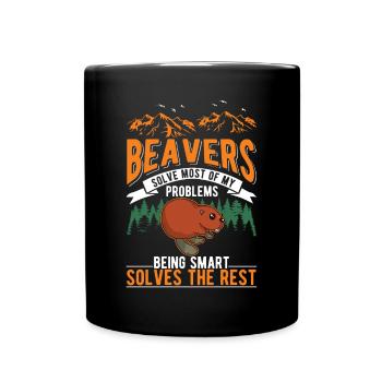Biber Geschenk Biberdamm - Tasse einfarbig - Schwarz - Vorne