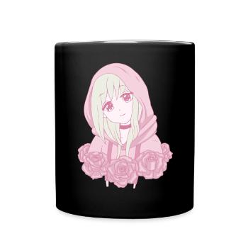 Danish Pastel Aesthetic Sad Anime Girl R - Full Colour Mug - black - Front