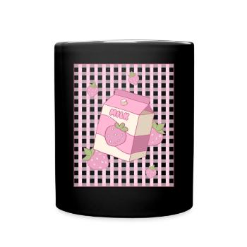 Dänische Pastell-Ästhetik Kawaii-Erdbeer-Milch - Tasse einfarbig - Schwarz - Vorne