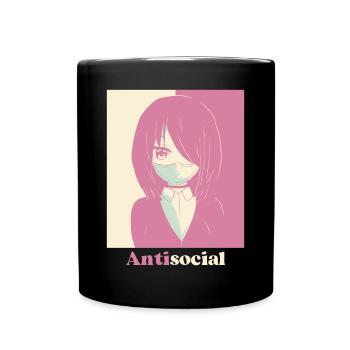 Danish Pastel Aesthetic Antisocial Anime Girl - Full Colour Mug - black - Front