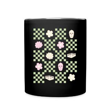 Danish Pastel Aesthetic Skull Flower Shell - Full Colour Mug - black - Front