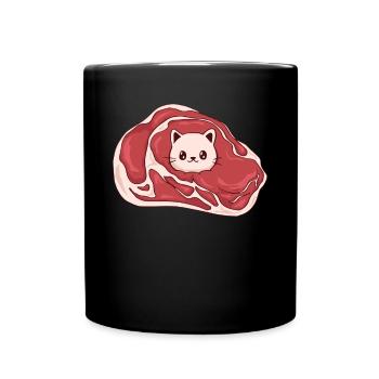 Meatcore Aesthetics Weirdcore Kawaii Cat Meat - Full Colour Mug - black - Front